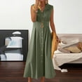 thumbnail image 2 of SMihono Fashion Linen Dresses for Women 2025 Summer Sleeveless Button Down Maxi Sundresses Casual Lapel V Neck A-Line Beach Dress Army Green M, 2 of 6