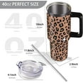 thumbnail image 2 of 40 oz Tumbler with Handle and Straw, 100% Leak-Proof Travel Mug, Stainless Steel Double Wall Vacuum Insulated Coffee Cup Keeps Cold For 24 Hours, Pink Cow Print, 2 of 5