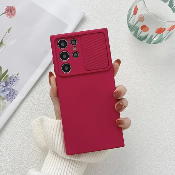 Allytech Solid Color Phone Case Designed for Samsung Galaxy S24 Ultra, [Sliding Lens Cover] [Full Camera Protection] Shockproof Soft TPU Ultra Thin & Lightweight Fashion Case for Women Men - Red