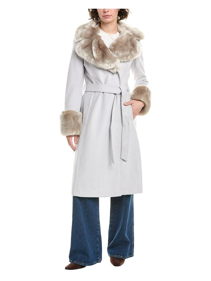 Via Spiga Women's Long Wool Wrap Coat with Faux Fur Trim - Walmart.com