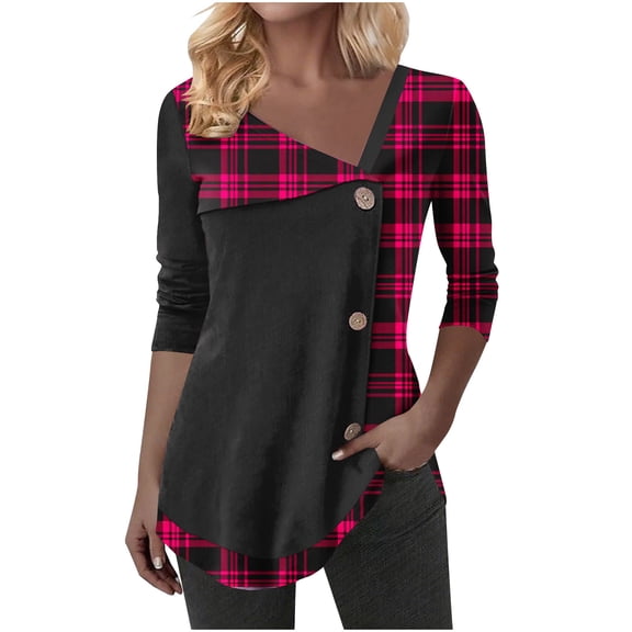 Enjoytime Women Blouses Patchwork V-Neck Long Sleeve Buttons Down Shirts Trendy Business Casual Tops 2025 Fall Winter Fashion Clothing Wine L