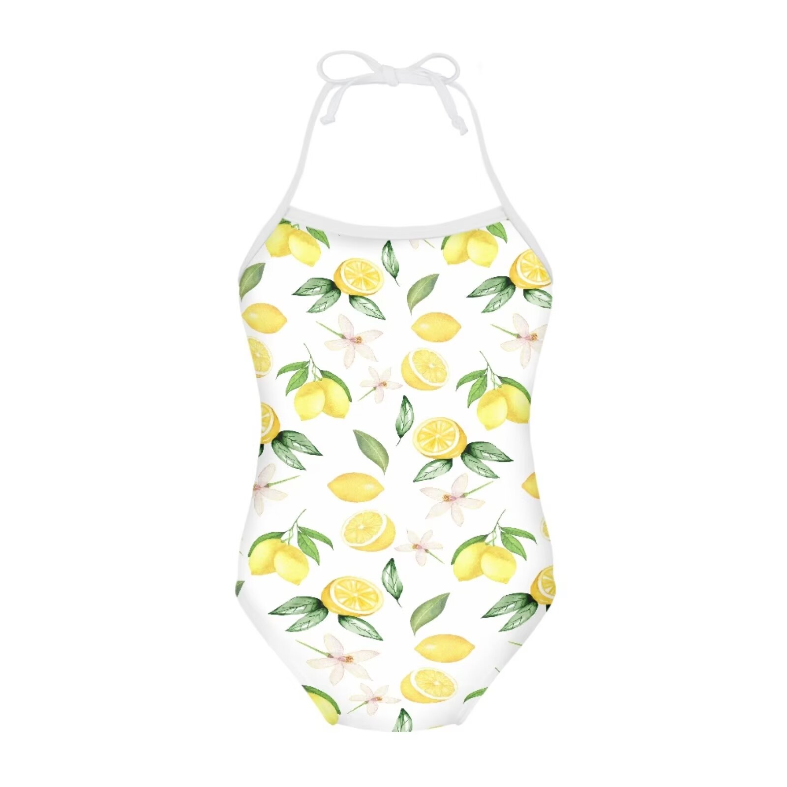 FOR U DESIGNS Comfy Lace up Swimsuit for Kid Teens Lemon Off Shoulder Breathable Bathing Suit Fashion Cute One-Piece Sport Halter Swimwear Size 7-8