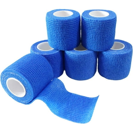 6 Pack 2" x 5 Yards Self Adhesive Bandage Wrap Breathable Cohesive Vet Wrap for Pets, Elastic Self-Adherent Tape for Sports, Wrist, Ankle ( Blue)