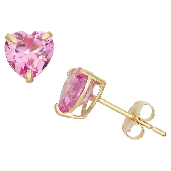 10k Yellow Gold Plated 1 Carat Heart Created Pink Sapphire Stud Earrings
