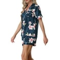 thumbnail image 4 of Unique Bargains Womens Floral Button Down Shirt Shorts Satin 2pcs Pajama Sleepwear Sets, 4 of 5