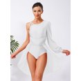 thumbnail image 5 of iiniim Women Lyrical Dance Dress Modern Contemporary Ballet Costume Asymmetric Shoulder Flowy Leotard Skirt White L, 5 of 7