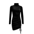 thumbnail image 6 of JIANJIA Casual Dresses For Womens Autumn Winter Velvet Solid Color Turtleneck Long Sleeve Slim Sexy Bodycon Party Outwear, 6 of 6