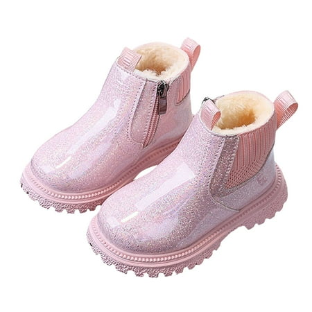 

Povozer Girls Ankle Boots Kids Comfortable Slip on Lug Sole Chelsea Booties(Pink 7)