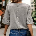 thumbnail image 4 of Mrat Women's Summer Shirt Folder Board Long Sleeve Round Neck Plus Size Tunic Sweats for Womens Ladies 3/4 Sleeve Tops and Blouses Gray 5XL, 4 of 7