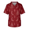 thumbnail image 2 of Wutalume Men's Casual Short Sleeve V-Neck Shirt, Christmas Print with Front Pocket, Lightweight Workwear Top for Carers, Nurses and Daily Wear,Red M, 2 of 5