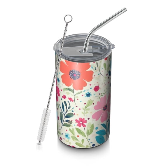 20oz Coffee Tumblers Pioneer Flower Stainless Steel Vacuum Insulated Travel Tumbler Coffee Cups Mug with Lid and Straw with Cleaning Brush for Cold & Hot Drinks