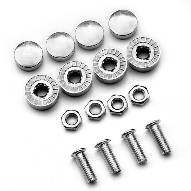 1* CHROME STAINLESS STEEL METAL LICENSE PLATE FRAME & TAG COVER SCREW CAPS