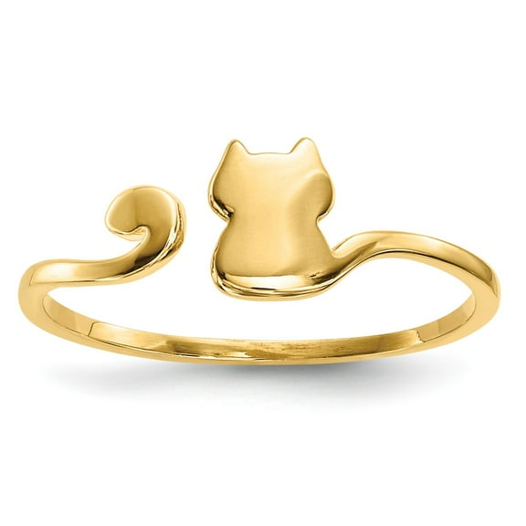 Real 14kt Yellow Gold Gold Polished Cat Adjustable Cuff Ring Size: 7; for Adults and Teens; for Women and Men