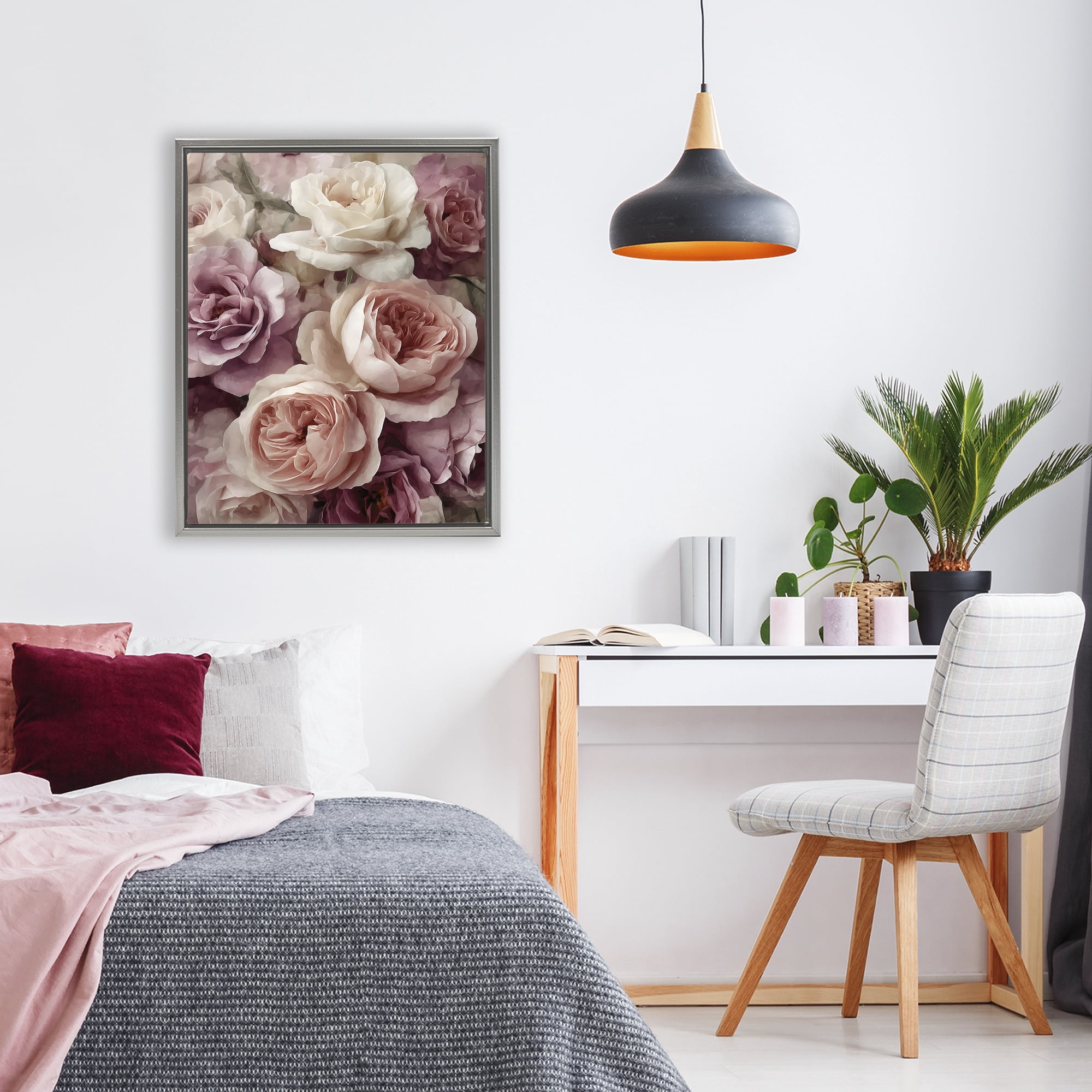 Stupell Industries Sweet Roses in Blush Pink Gray Framed Floater Canvas Wall Art, design by Franklyn Gregory