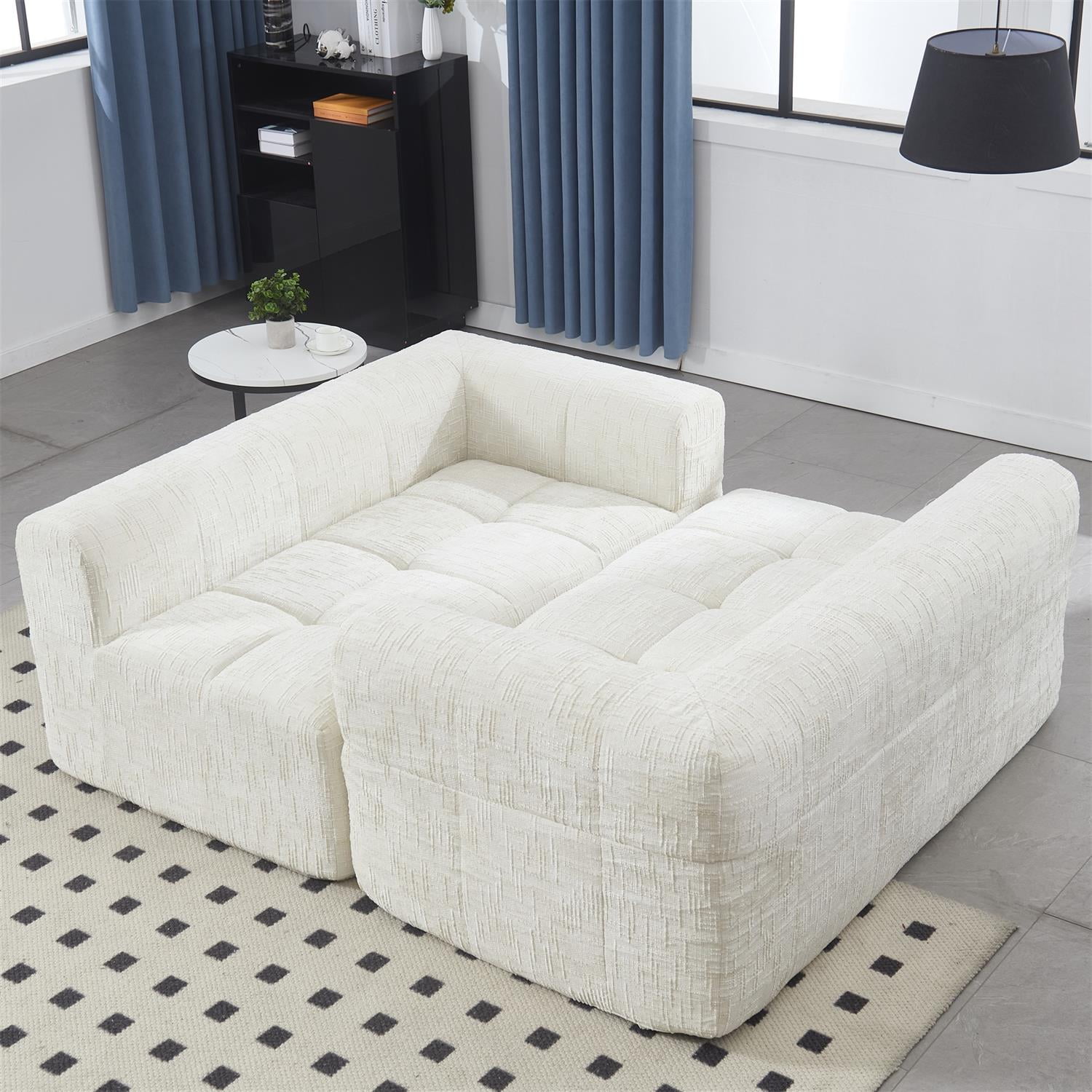 Demi Bonn 62" Plush Chenille Loveseat Sofa, Modular Sleeper for Living Room, Bedroom, Apartment Lounge, Stylish & Comfortable Couch, White