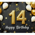 thumbnail image 4 of Glittery 14th Birthday Banner with Gold Elements Background Happy Birthday Party Supplies Photography Props Backdrop Decors, 4 of 7