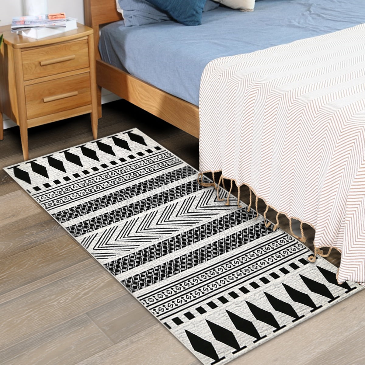 4 Size NonSkid Area Rug Rubber Backing Moroccan Geometric Low Profile Pile Indoor Floor Carpet