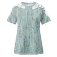 thumbnail image 4 of Fheaev Summer Tops For Women 2024 Women Printing Short Sleeve Round Neck Pullover Lace Tops Shirts Blouse, 4 of 4