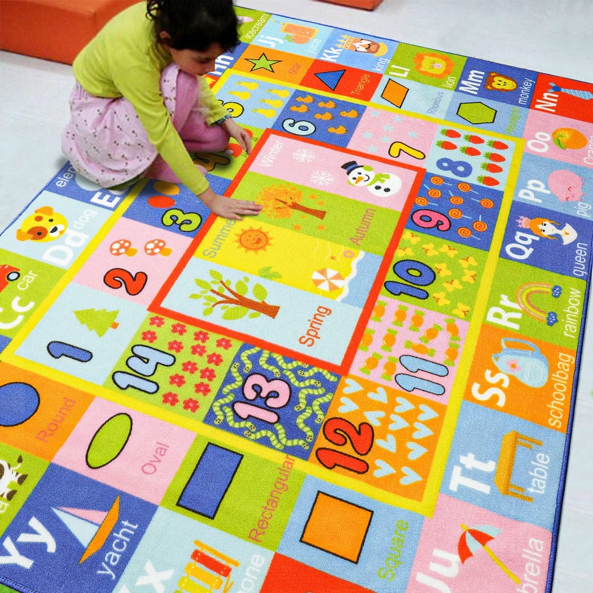 Noahas Kids Carpet Playmat Rug with Numbers, Shapes, Animals Pattern, Children Learn and Educational Rugs, Non Slip Play Rug for Nursery Bedroom Play Room, 4x6 Feet