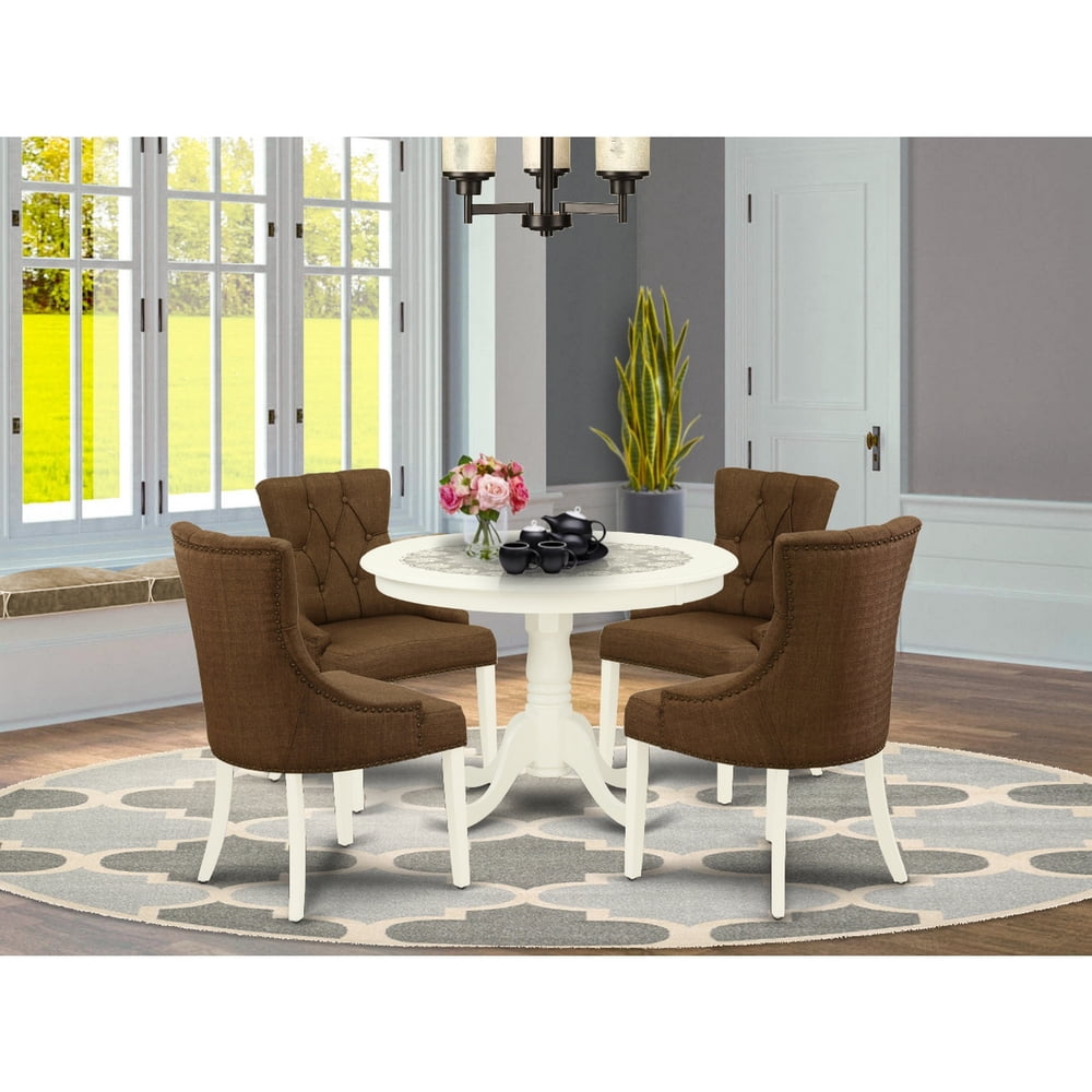 East West Furniture HLFR5LWH18 5Pc Dining Set Includes a Round