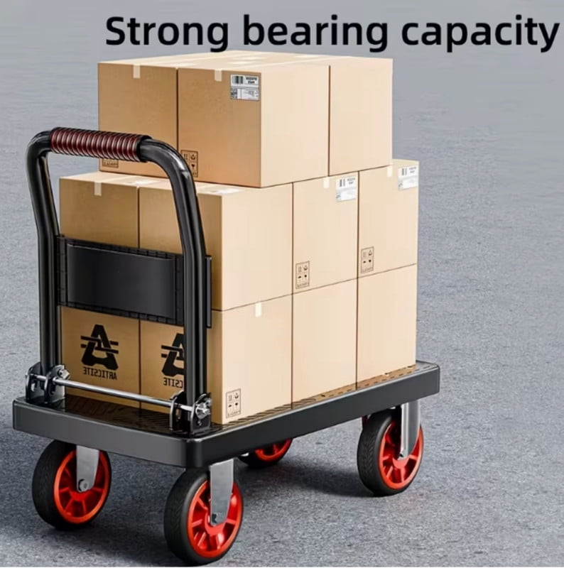 Heavy Duty Foldable Platform Push Cart Dolly, Space Saving Hand Truck with 4" Silent Wheels, Moving Platform Cart for Warehouse, Yard, Transport