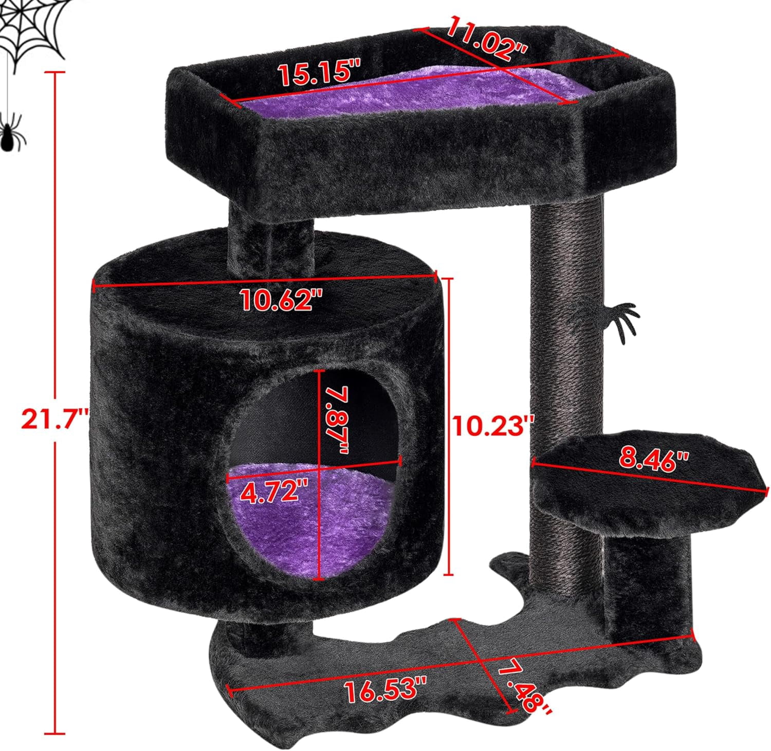 Gothic  Tree with Coffin Bed and Scratching Posts, Black and Violet Small Tower for Kittens