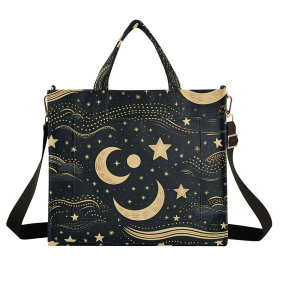 Moon in Black Corduroy Tote Bag Handbag Large Messenger Bag Shoulder Crossbody Zipper Bag Purse