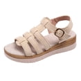 thumbnail image 6 of Rokment Womens Roman Platform Gladiator Sandals Beach Trendy Casual Suede Open Toe Buckles Chunky Wedge Fisherman Dress Heels Comfortable Walking Shoes Summer Beige Size 6, 6 of 7