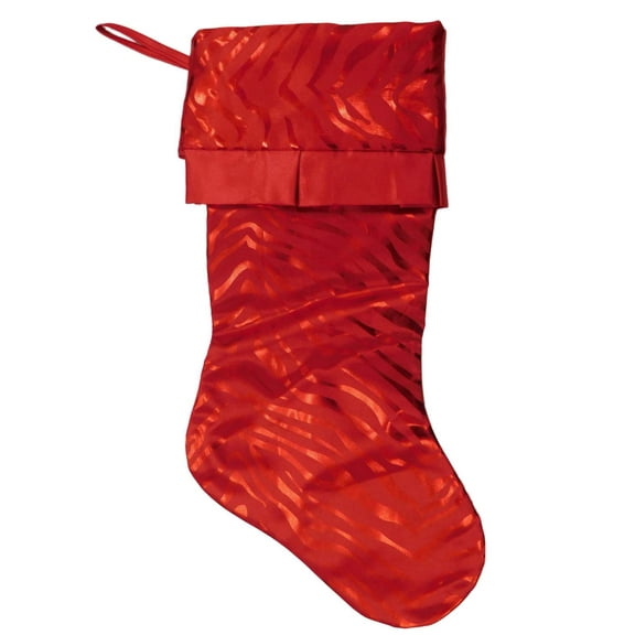 Metallic Red Zebra Stripe Animal Print Satin Christmas Holiday Stocking