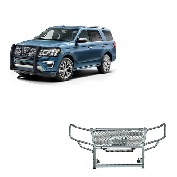 Black Horse RUGGED Heavy Duty Grille Brush Bumper Guard Modular Black Come With Single Row LED Light Compatible with 2018-2024 Ford Expedition-RU-FOEX18-B-K2