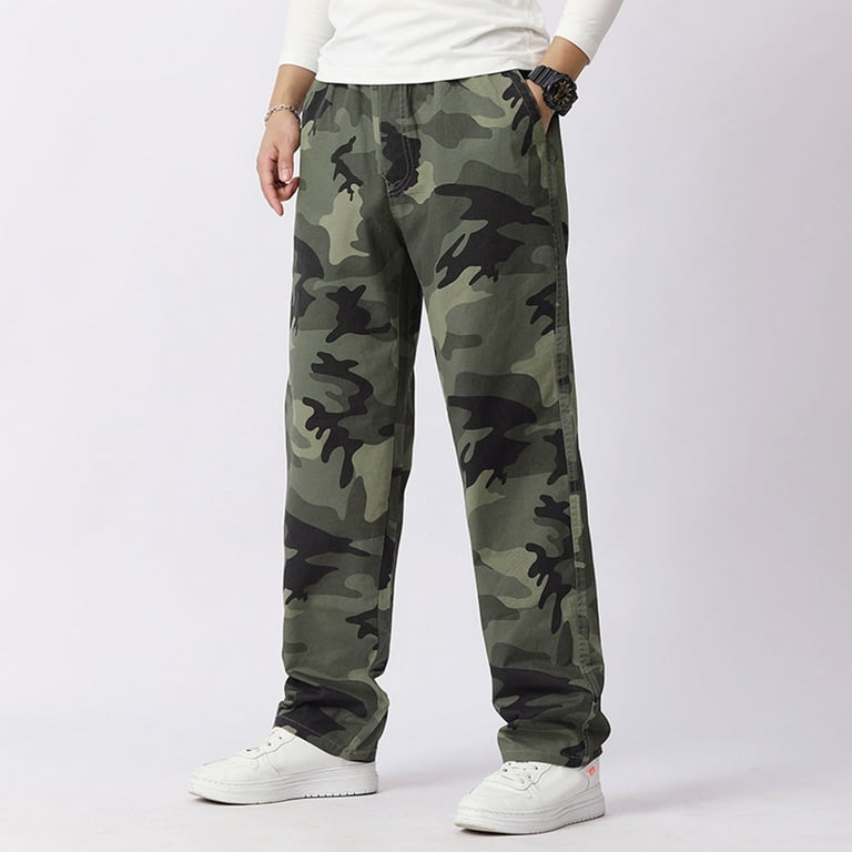 HSMQHJWE Mens Lightweight Joggers Big House Mens Fashion Casual Loose  Cotton Plus Size Pocket Lace Up Camouflage Pants Trousers Overall 