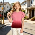 thumbnail image 6 of Twczz Girls Gradient T-Shirt- Summer Crewneck Casual Puff Short Sleeve Cute Kids Fashion Tops Watermelon Red Size 12, 6 of 8