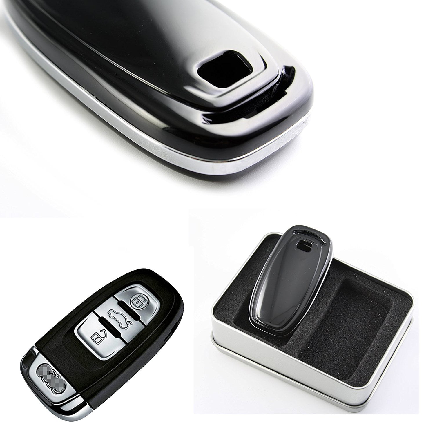 Black Gloss Key Wrap Cover Skin Audi Remote A1 A3 A4 A5 A6 A8 TT Q3 Q5 Q7 