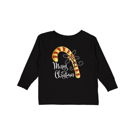 Inktastic Merry Christmas Red and Gold Candy Cane Boys or Girls Long Sleeve Toddler T-Shirt