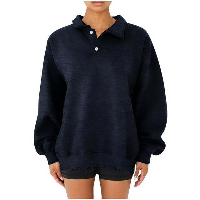 tarylea Womens Tops Oversized Sweatshirt Turn down Collar Long Lantern Sleeve Pullover Solid Color Loose Tunic Casual Workout Fall Tops