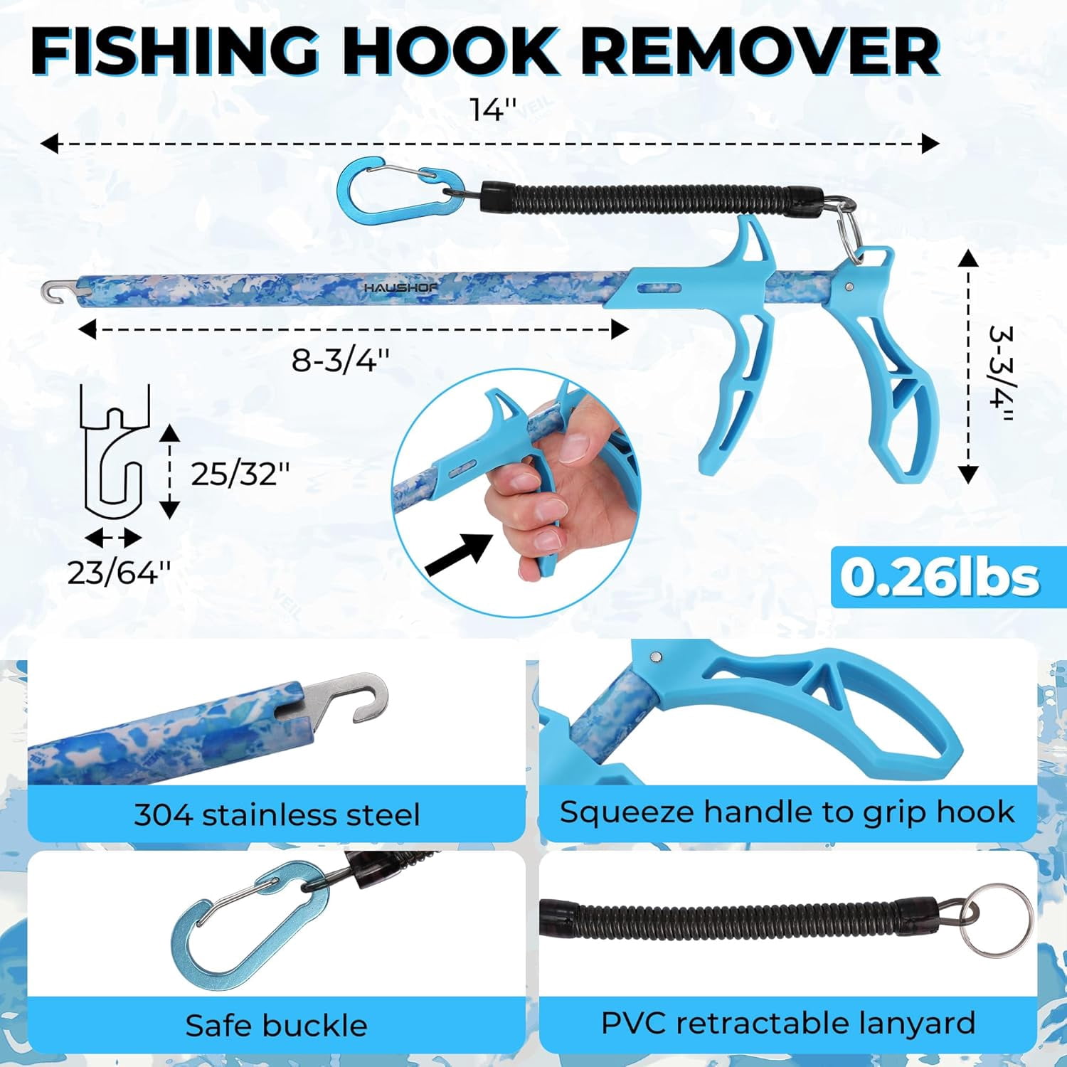 HAUSHOF Fishing Tool Kit, Aluminum Fishing Pliers, Stainless Steel Fish Lip Gripper, Fish Hook Remover with Safety Coiled Lanyard and Sheath, Gifts for Men Women