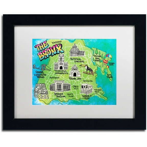 Trademark Fine Art "Bronx Map" Canvas Art by Elizabeth Caldwell, White Matte, Black Frame