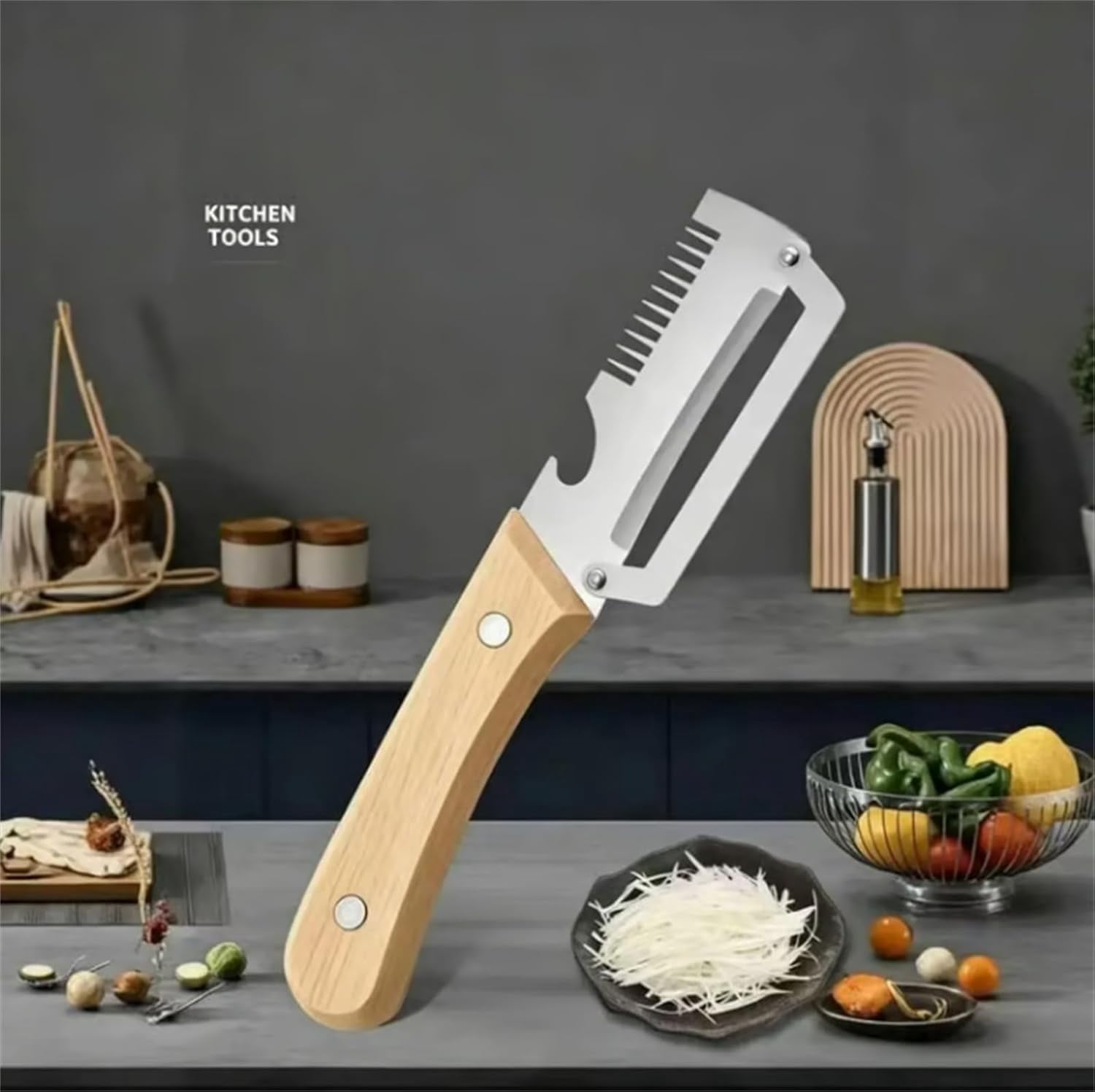 Elite Gourmet Knives and Cutlery Set, 2-Pack Multi-functional Vegetable Peeler for Kitchen, 2.5 Mm Stainless Steel Peeler, 3-in-1 Scallion Shredder & Peeler-Stainless Steel, Multi-tool