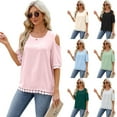 thumbnail image 3 of Zoeecloth Womens Summer Seven-Minute Sleeves Tee Tops Fashion Solid Colour Lace T-Shirts Tops Women's Cotton Versatile T-Shirts Size S-XXL, 3 of 9