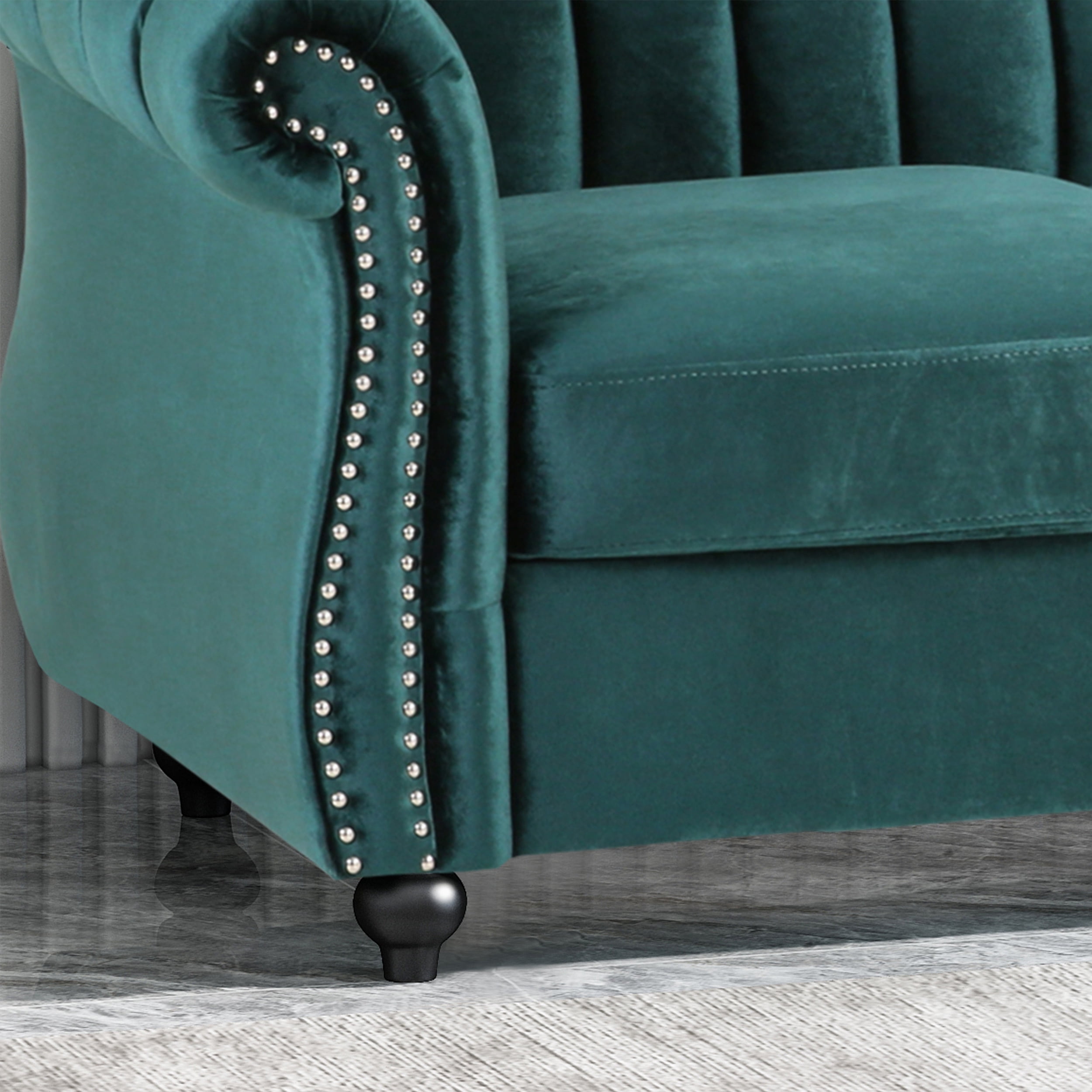 Noble House Fenix Velvet Channel Stitch 3 Seater Sofa, Teal