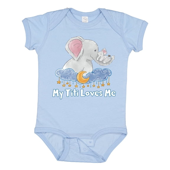 Inktastic My Titi Loves Me Cute Elephants Clouds Moon and Stars Boys or Girls Baby Bodysuit