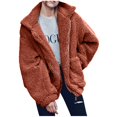 thumbnail image 1 of Ladies Loose Plush Long Sleeve Zipper Pullover Pocket Color Sweater Coat, 1 of 6