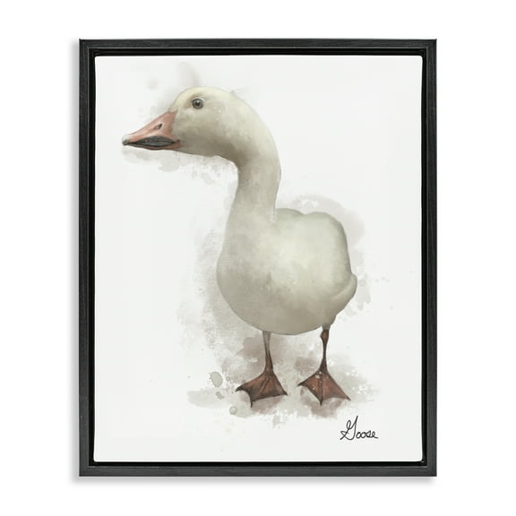 Stupell Industries White Farm Goose Animals Painting Black Floater Framed Canvas Art Print Wall Art, 17 x 21