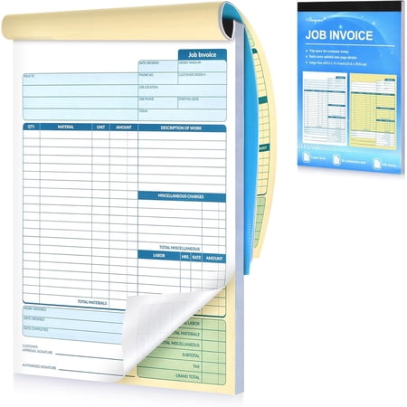 Large Job Work Order Forms, Job Invoice Forms/Receipt Book with Carbonless Copies for Small Business, 2 Part Carbonless Invoice Book, 8.5 x 11.4 inch, 50 Receipts - with Page Divider, Easy to Use