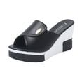 thumbnail image 6 of Rokment Platform Wedge Sandals for Women 2026 Fashion Casual Color Block Leather Chunky High Heels Dress Slip on Summer Shoes Black Size 6, 6 of 8