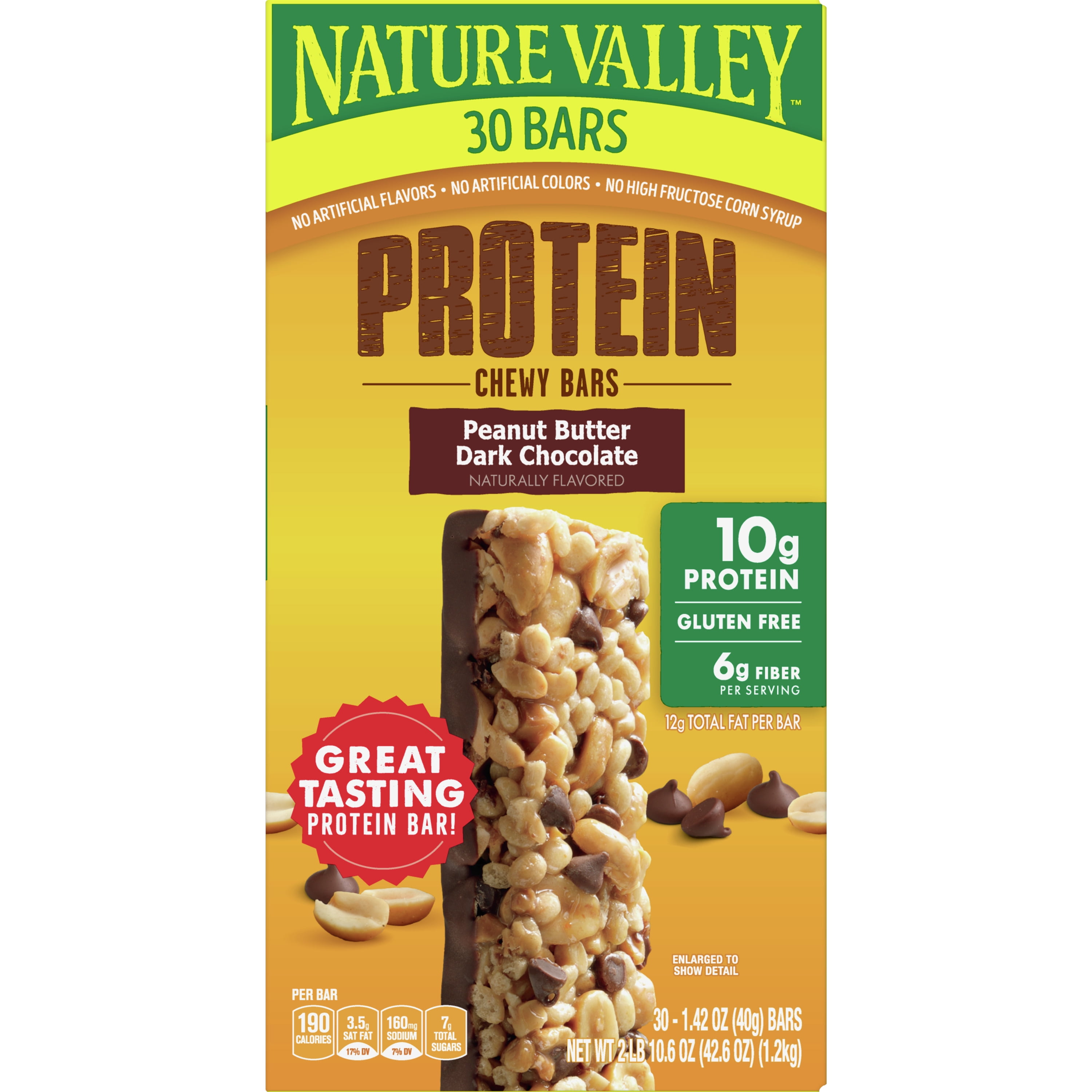 Nature Valley Chewy Protein Granola Bars, Peanut Butter Dark Chocolate, 30 Bars, 42.6 OZ