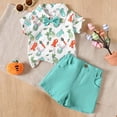 thumbnail image 2 of Toddler Baby Boy Short Sleeve Outfit Set with Bow Tie Easter Button Down Shirt and Shorts for Summer, 2 of 6