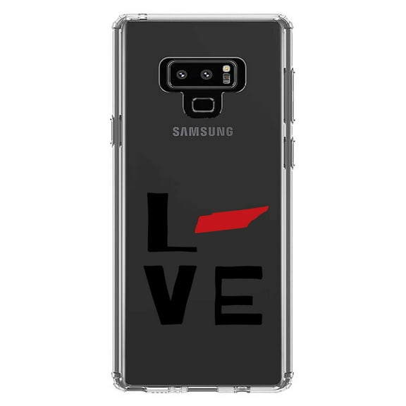DistinctInk Clear Shockproof Hybrid Case for Samsung Galaxy Note 9 - TPU Bumper Acrylic Back Tempered Glass Screen Protector - Tennessee - Love Black & Red