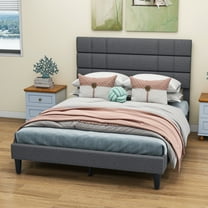 Dextrus Queen Size Bed Frame, High-Quality Metal & Wood Construction, Noise-Free Design, No Box Spring Needed, Easy Assembly, 43.3" Linen Upholstered Headboard, Dark Grey