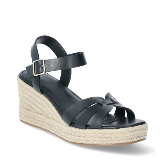 Women’s Black Espadrille Wedge Sandals Ankle Strap Platform Summer Shoes Size 9
